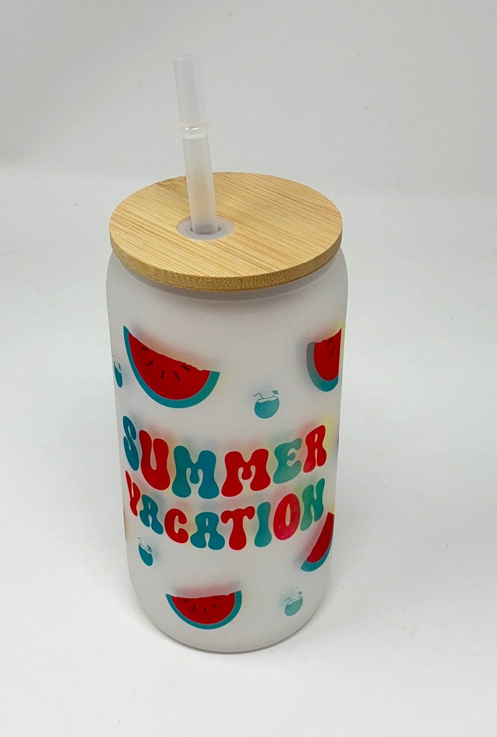 Summer Vacay 16oz Glass Cup with Bamboo Lid and Straw