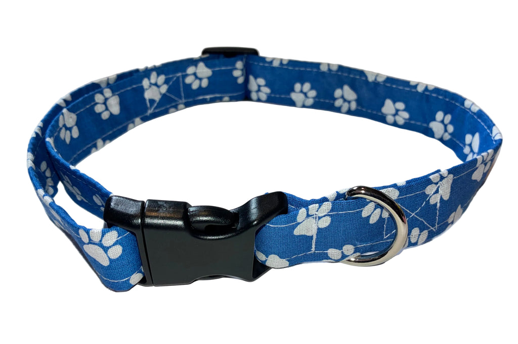 Blue with White Paw Prints Large Pet Collar