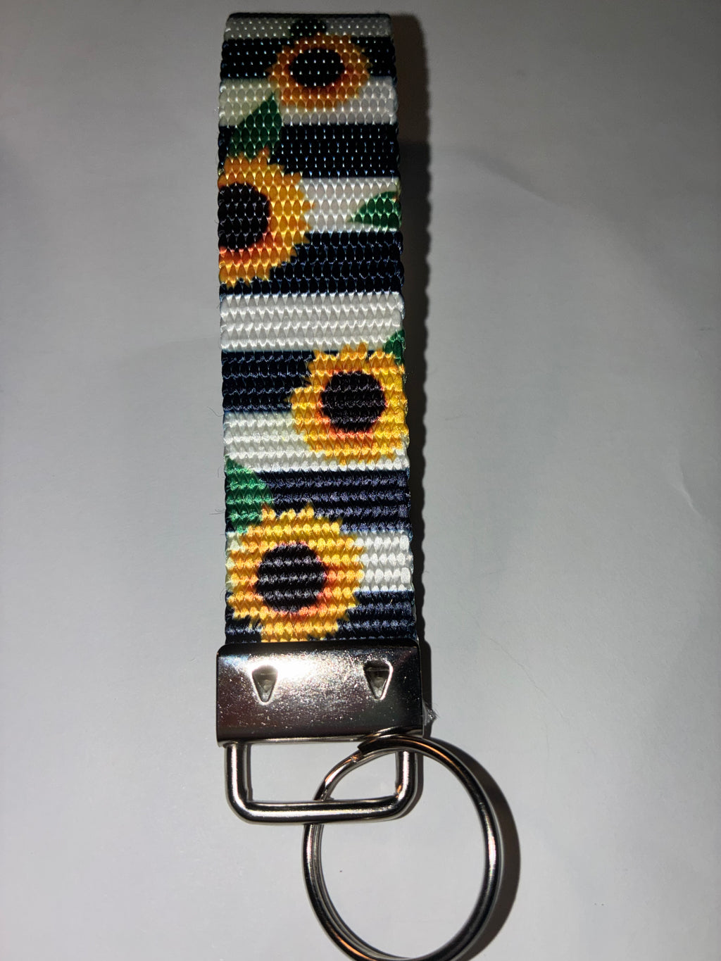 Black and White Sunflower Wristlet Keychain