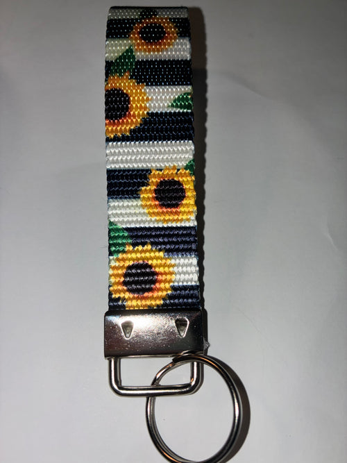 Black and White Sunflower Wristlet Keychain