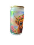 Sunshine Highland Cow 16oz Glass Cup with Bamboo Lid and Straw