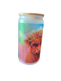 Hello Summer Highland Cow 16oz Glass Cup with Bamboo Lid and Straw