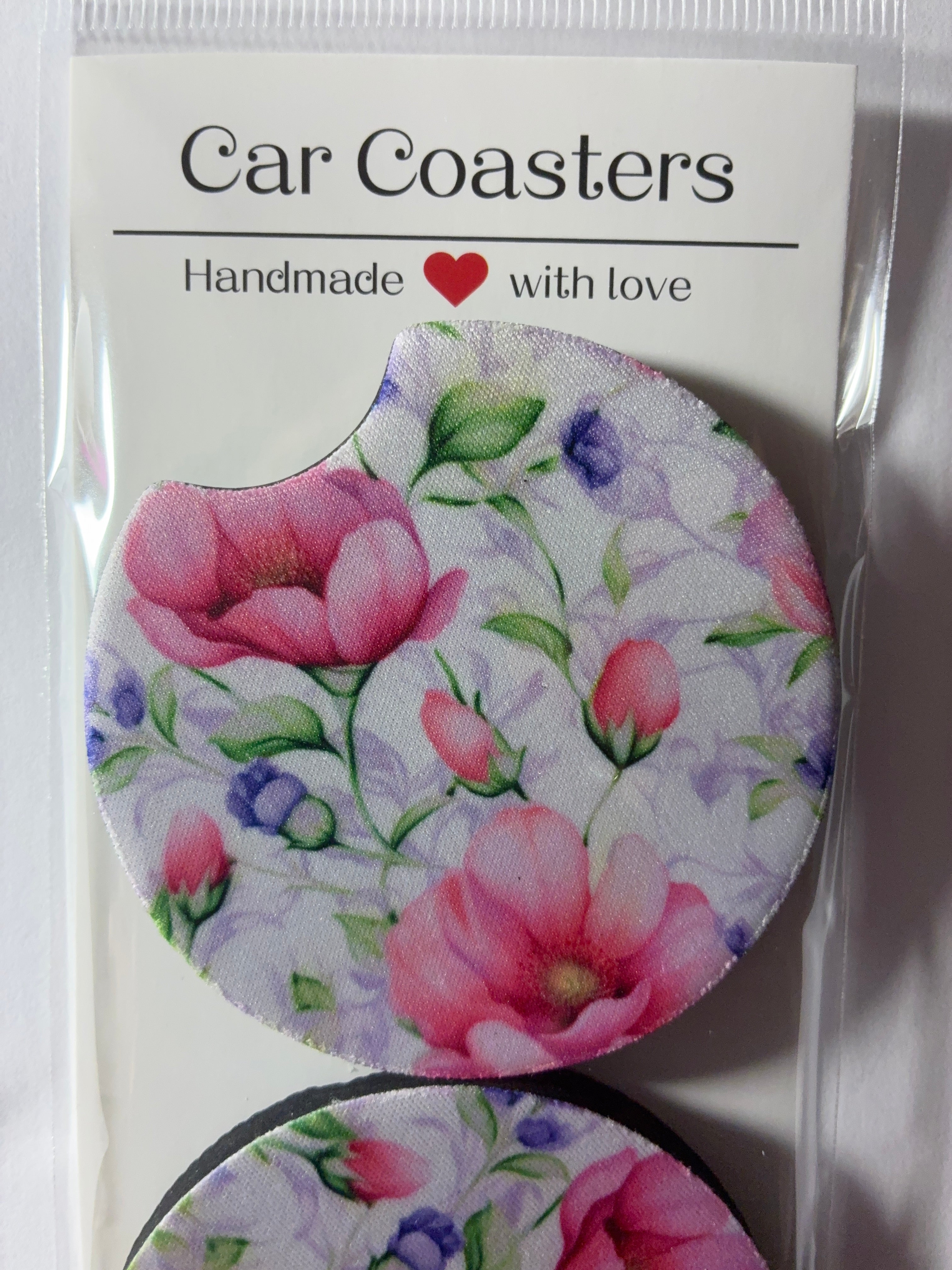 Pink floral car coasters