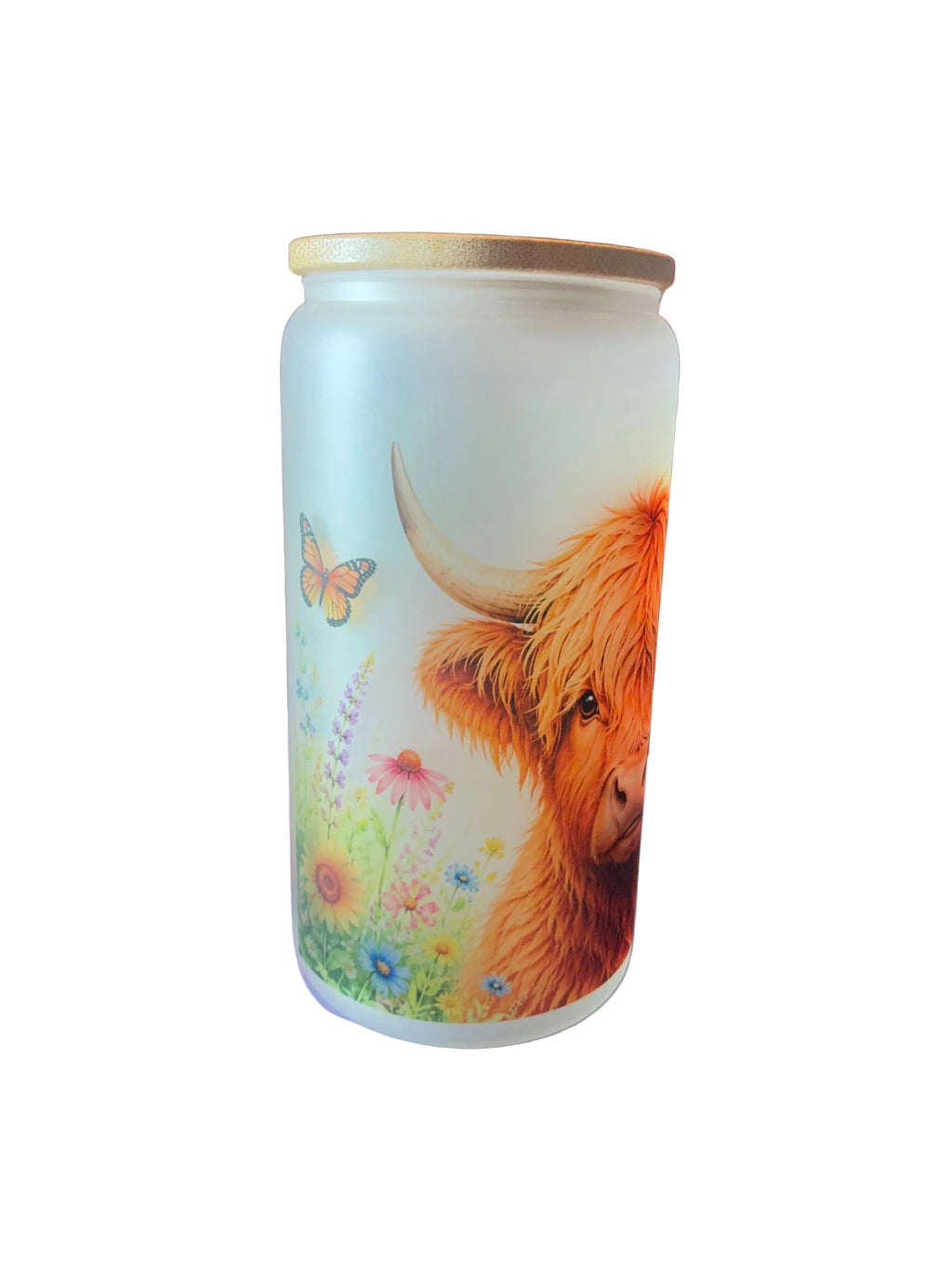 Wild and Free 16oz Glass Cup with Bamboo Lid and Straw