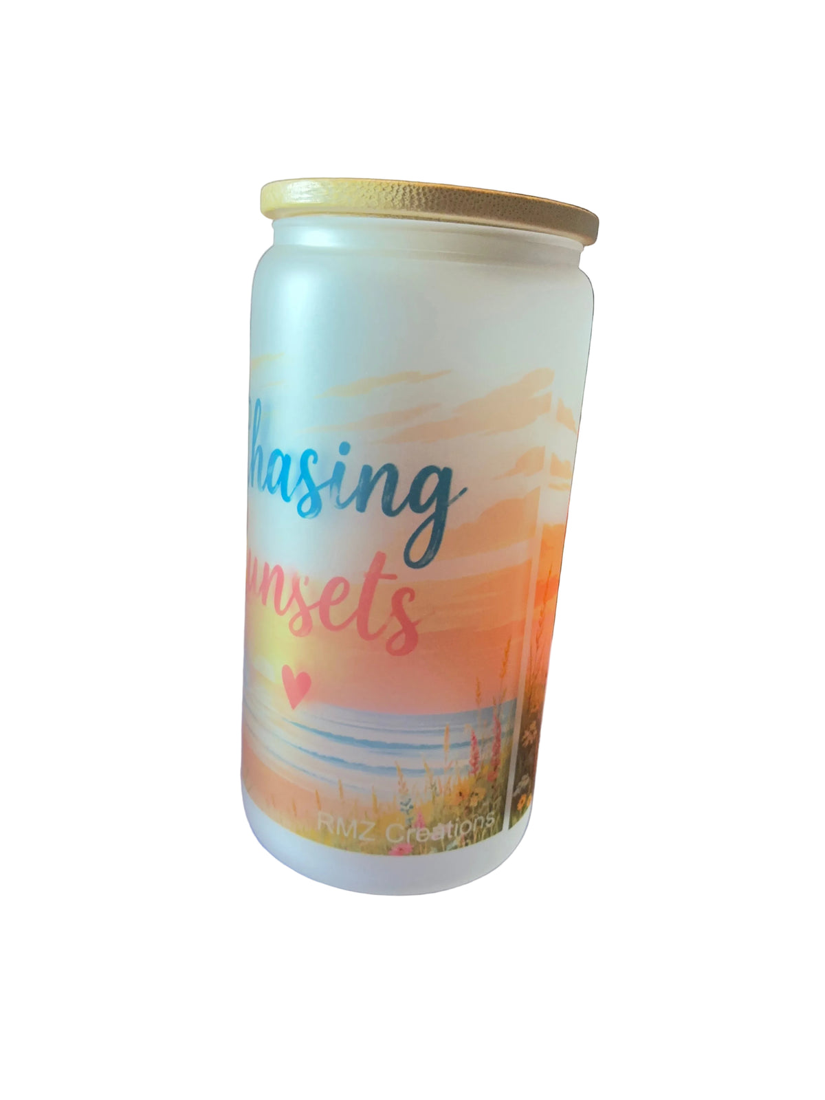 Chasing Sunsets Highland Cow 16oz Glass Cup with Bamboo Lid and Straw