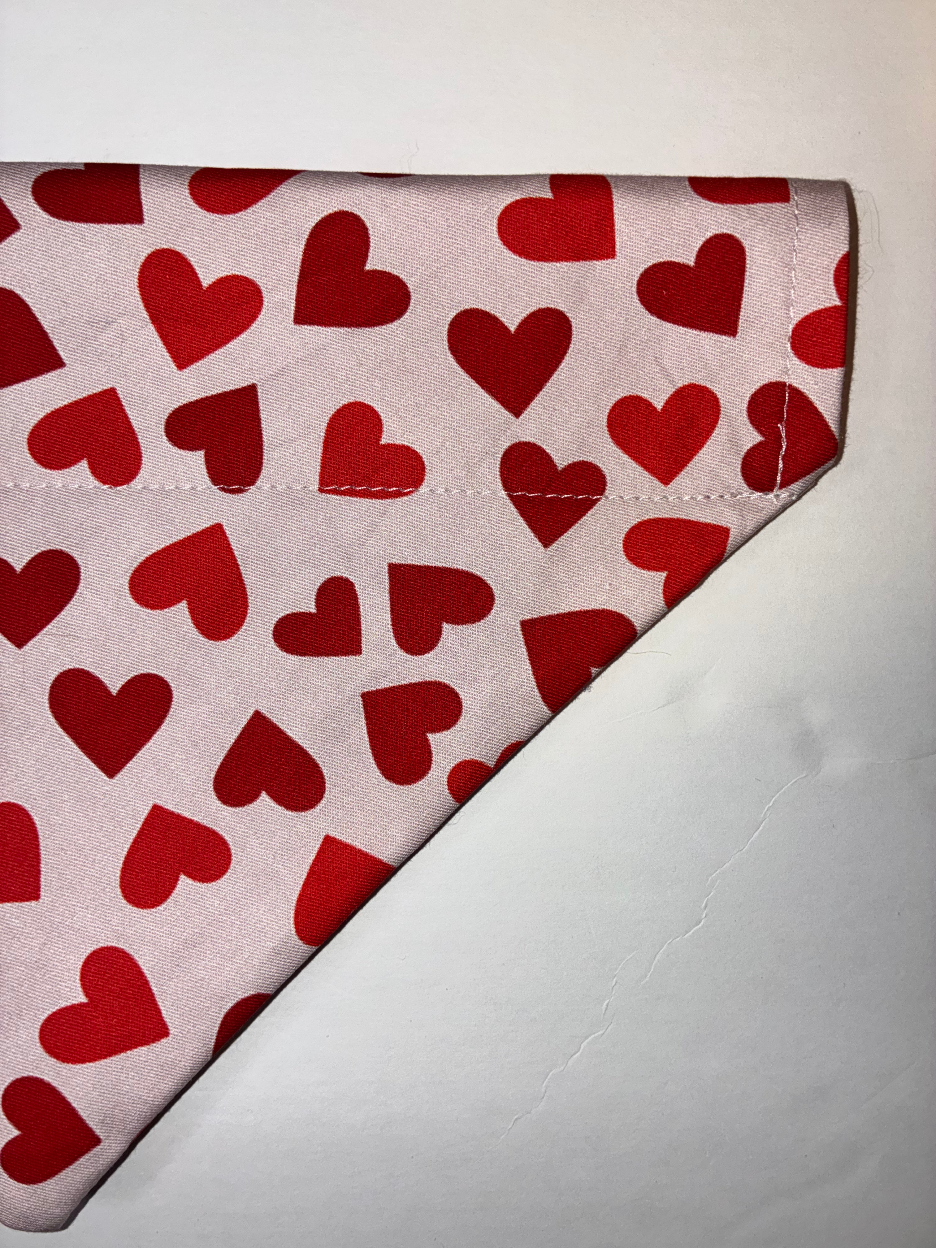 Valentine’s Day Heart Pet Bandana - 100% Cotton Fabric with Fusible Interfacing for Collars 1 Inch Wide - Perfect for Photos Walks or Gifting