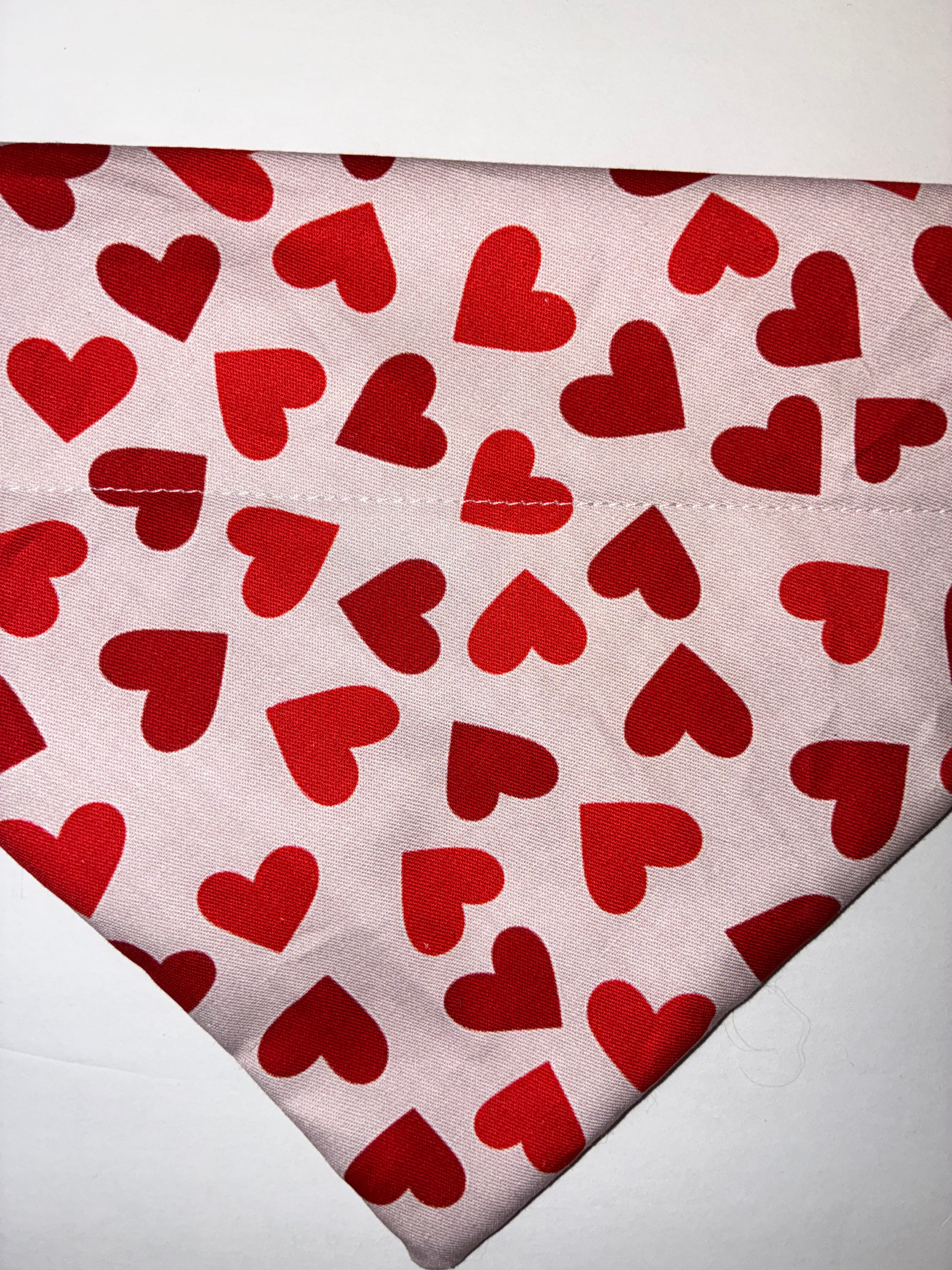 Valentine’s Day Heart Pet Bandana - 100% Cotton Fabric with Fusible Interfacing for Collars 1 Inch Wide - Perfect for Photos Walks or Gifting