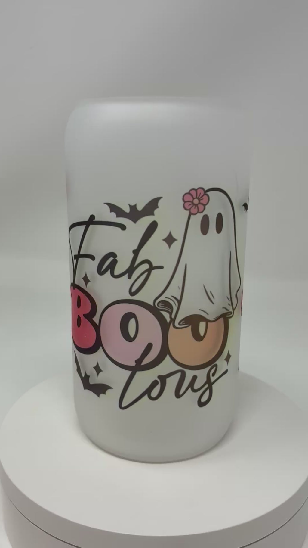 Halloween Glass Cups with Bamboo Lid and Straw