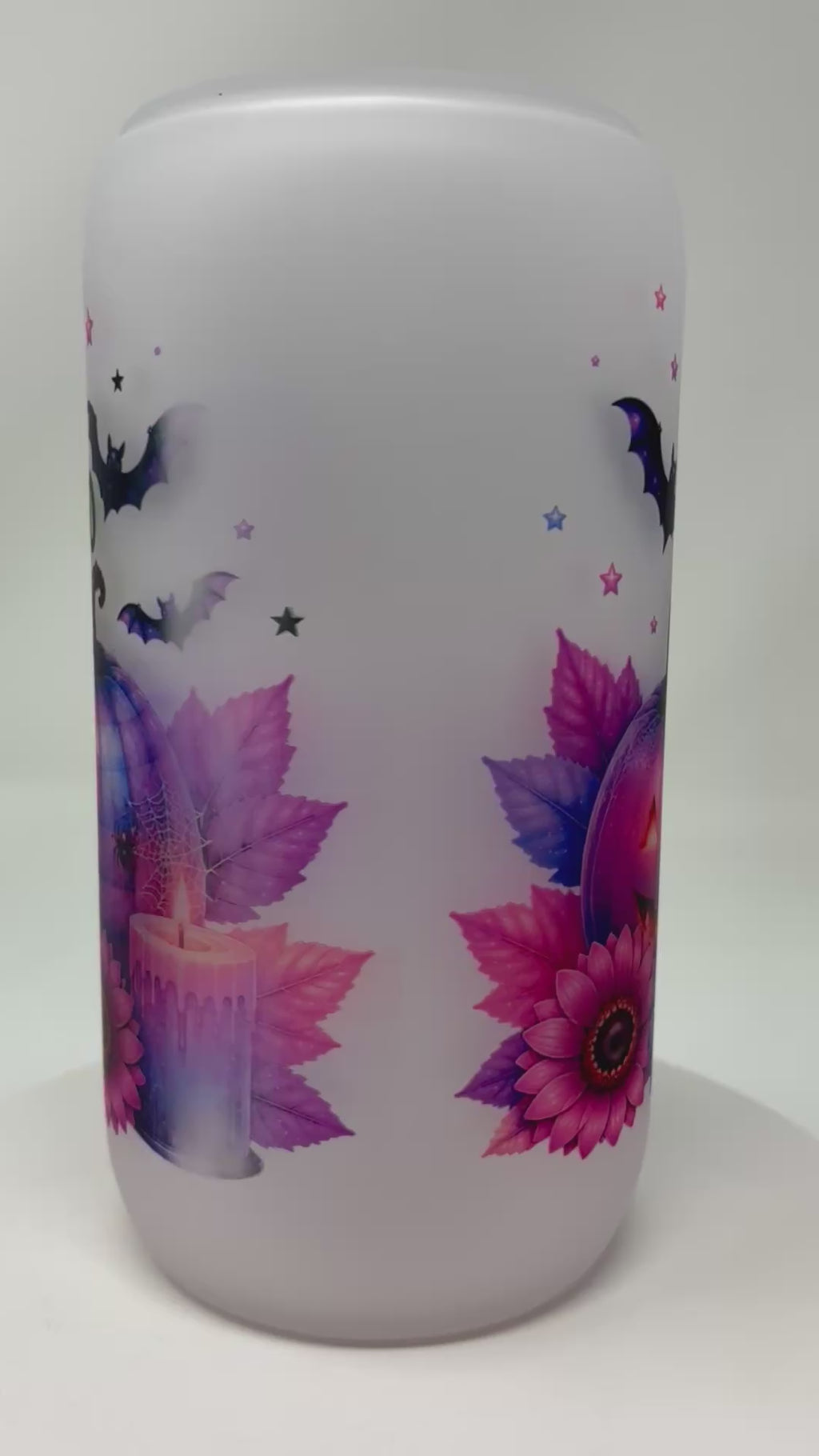 Halloween Glass Cups with Bamboo Lid and Straw