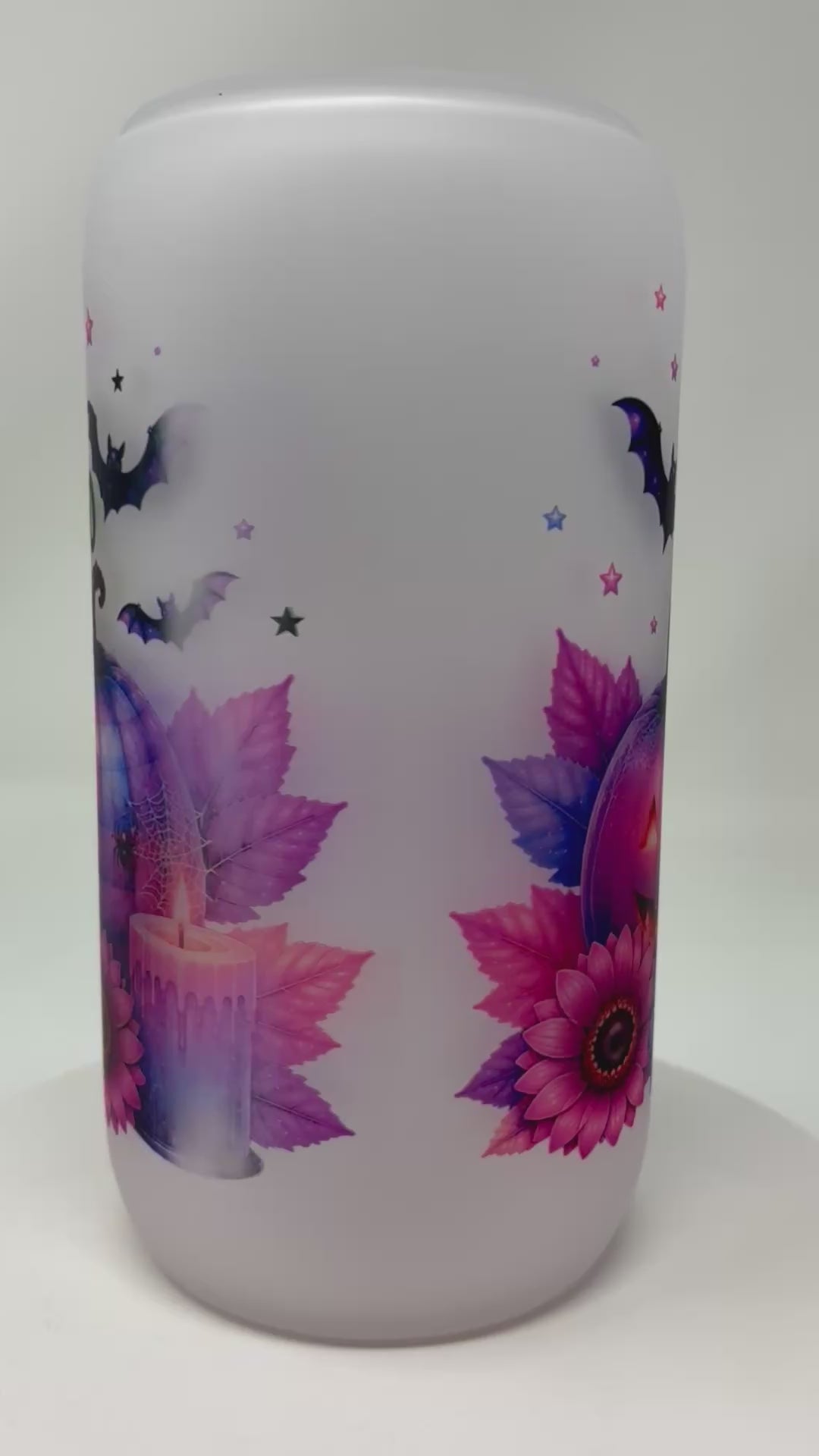 Halloween Glass Cups with Bamboo Lid and Straw